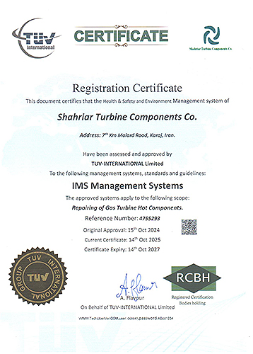 Shahriar Turbine Components Certificates Shahriar Turbine Components Certificates